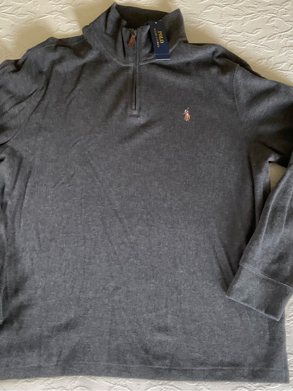 POLO RALPH LAUREN Estate Rib Charcoal Gray Quarter Zip Pullover Men’s Large NWT